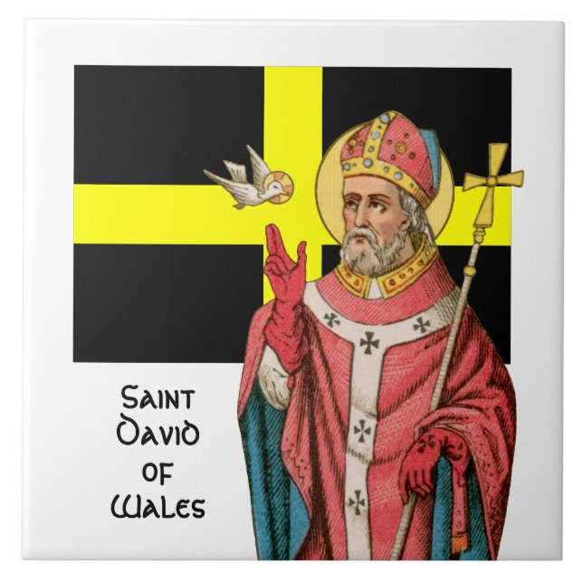 St. David of Wales (P 001) and His Flag Ceramic Tile (Front)