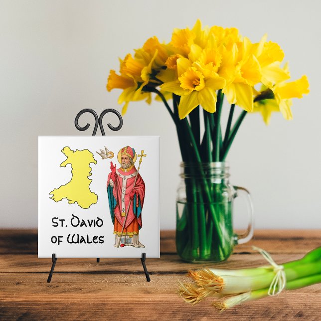 St. David of Wales (P 001) with Outline Map Ceramic Tile (Creator Uploaded)