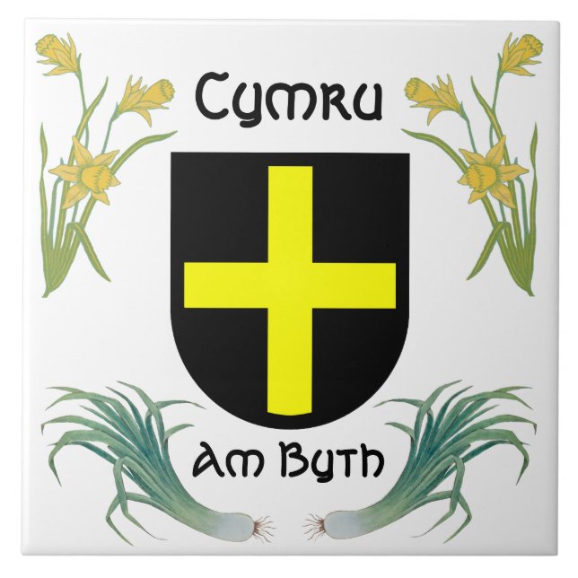 St. David's Shield with Daffodils & Leeks Ceramic Tile (Front)