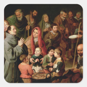 St. Diego of Alcala Giving Food to the Poor Square Sticker