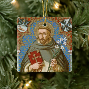 St. Dominic de Guzman (BK 011) Sq. Blue Ceramic Ornament