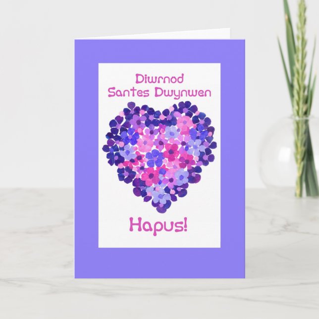 St Dwynwen's Day Heart of Flowers, Welsh Greeting Holiday Card (Front)
