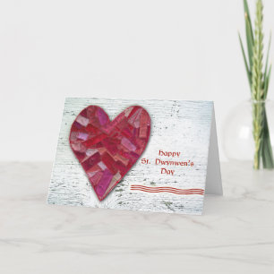 St. Dwynwen's Day, Patchwork Heart on Wood Holiday Card