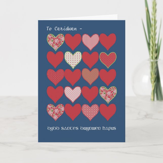 St Dwynwen's Day Red Hearts Card Welsh Greeting (Front)