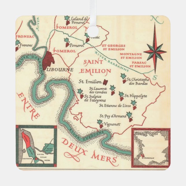  St. Emilion Bordeaux Wine Map Metal Tree Decoration (Front)