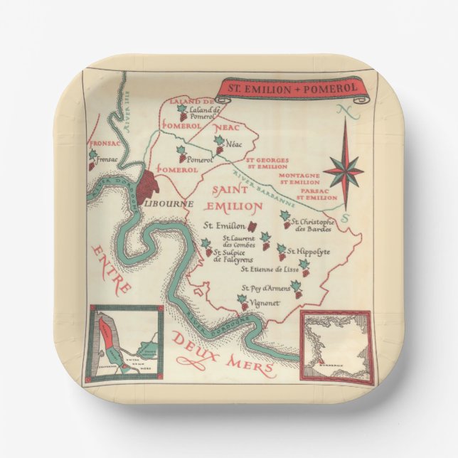  St. Emilion Bordeaux Wine Map Paper Plate (Front)