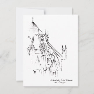 St. Etienne Cathedral, Bourges France Urban Sketch Postcard