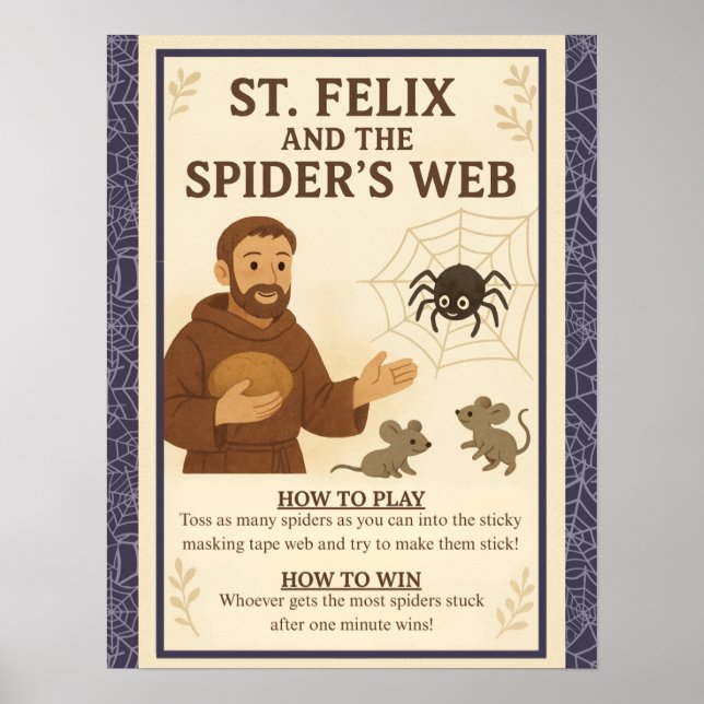 St. Felix Spider’s Web Catholic Saint Game Sign (Front)