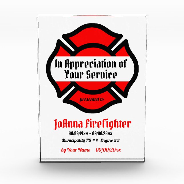 St. Florian's Cross Service Recognition Photo Block (Front)