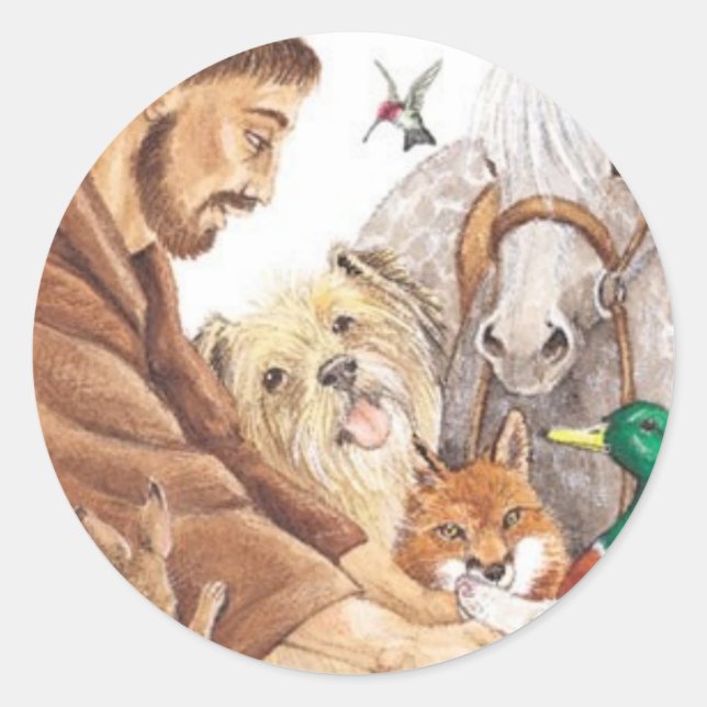 St. Francis & Animals, hat, pin, keychain, pet tag (Front)
