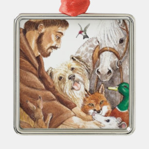 St. Francis & Animals, hat, pin, keychain, pet tag Metal Ornament