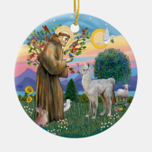 St Francis - Baby Llama Ceramic Tree Decoration