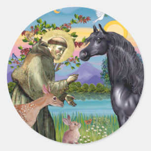 St Francis - Black Arabian Horse Classic Round Sticker