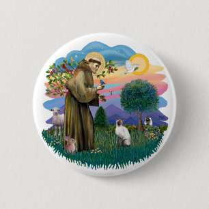 St. Francis / Blue Point Siamese 6 Cm Round Badge