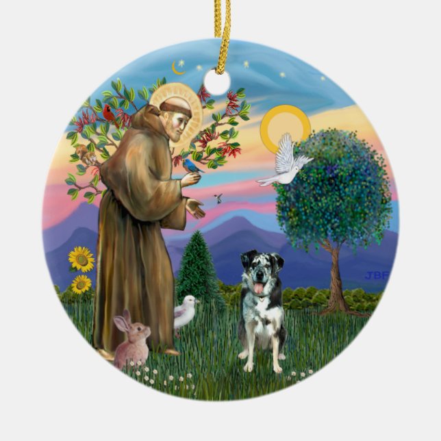 St Francis -  Catahoula Leopard Dog Ceramic Ornament (Front)