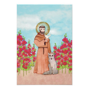 St. Francis Coyote Watercolor Folk Art Full Photo Print