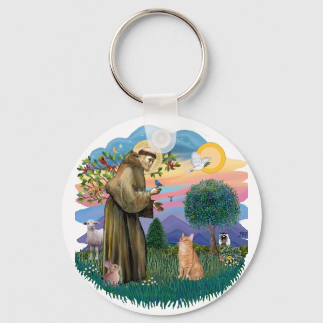 St Francis (ff) - Orange Tabby cat Key Ring (Front)