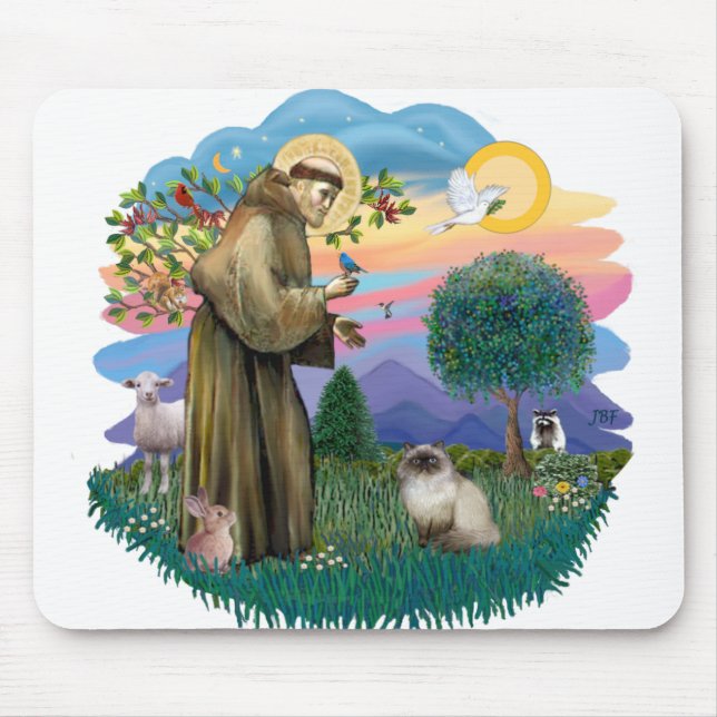 St Francis (ff) - Seal Point Himalayan cat Mouse Pad (Front)