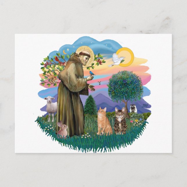 St Francis (ff) - Two Tabby cats Postcard (Front)