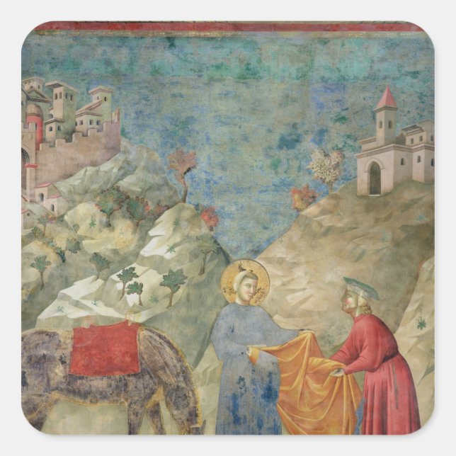St. Francis Gives his Coat to a Stranger Square Sticker (Front)