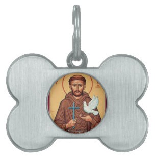 St. Francis Holding Cross and Dove Gift Pet Name Tag