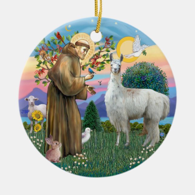 St Francis - Llama 12 Ceramic Tree Decoration (Front)