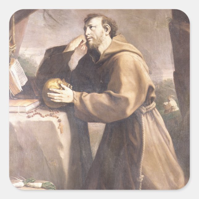 St. Francis of Assisi at Prayer Square Sticker (Front)