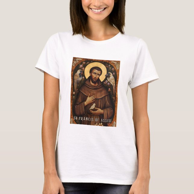 St. Francis of Assisi Catholic T-Shirt for Women (Front)