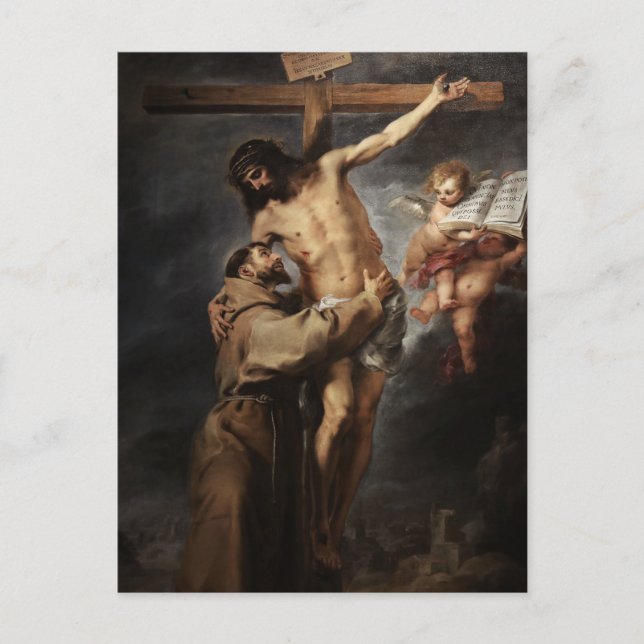 St. Francis of Assisi Embracing Christ by Murillo Postcard (Front)