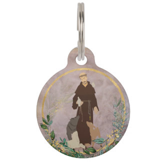 St. Francis of Assisi Marble Gold Pet Protecter  Pet Tag