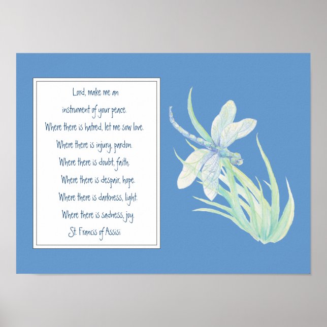 St. Francis of Assisi Prayer Blue Dragonfly Poster (Front)