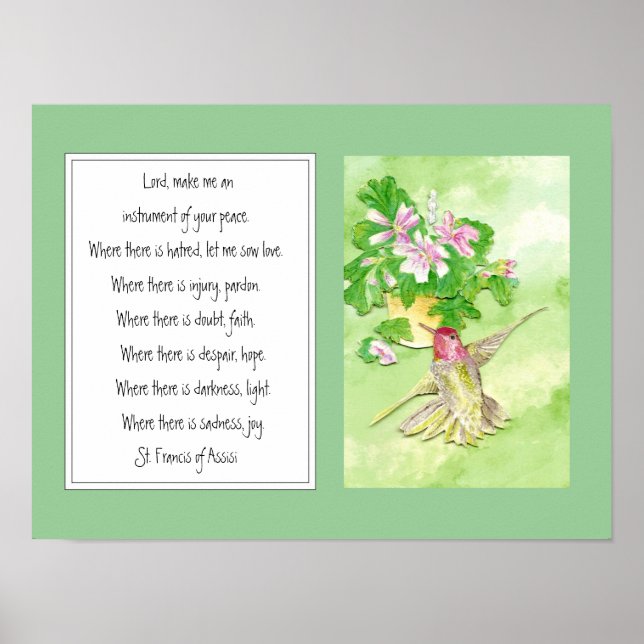 St. Francis of Assisi, Prayer Hummingbird Flower Poster (Front)