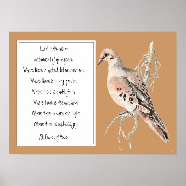 St. Francis of Assisi, Prayer with Watercolor Dove Poster (Front)