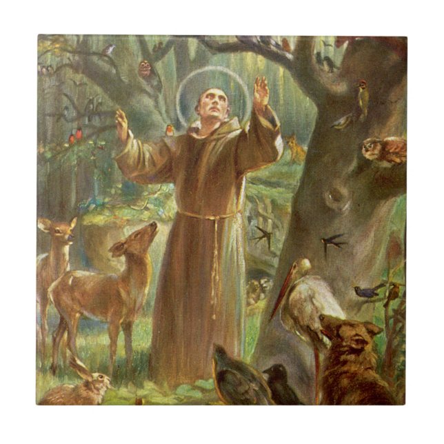 St Francis of Assisi preaching to animals Ceramic Tile (Front)