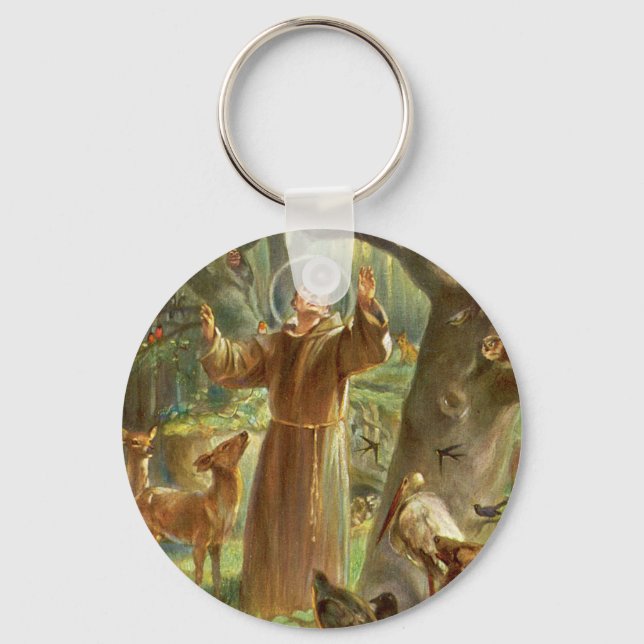 St Francis of Assisi preaching to animals Key Ring (Front)