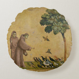 St. Francis of Assisi preaching to the birds Round Cushion