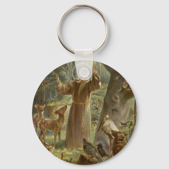 St. Francis of Assisi Surrounded by Animals Key Ring (Front)