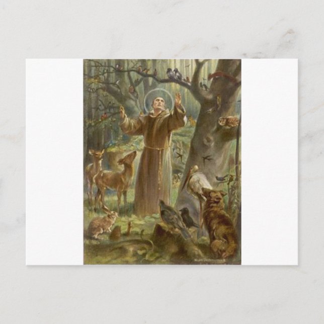 St. Francis of Assisi Surrounded by Animals Postcard (Front)