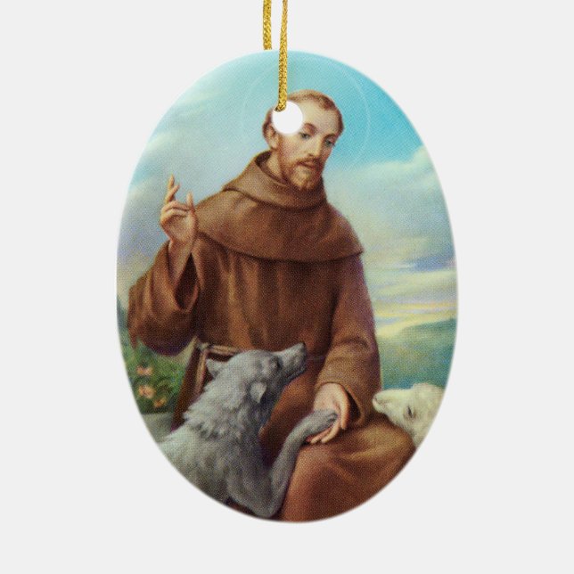 St. Francis of Assisi with Wolf Ceramic Ornament (Back)