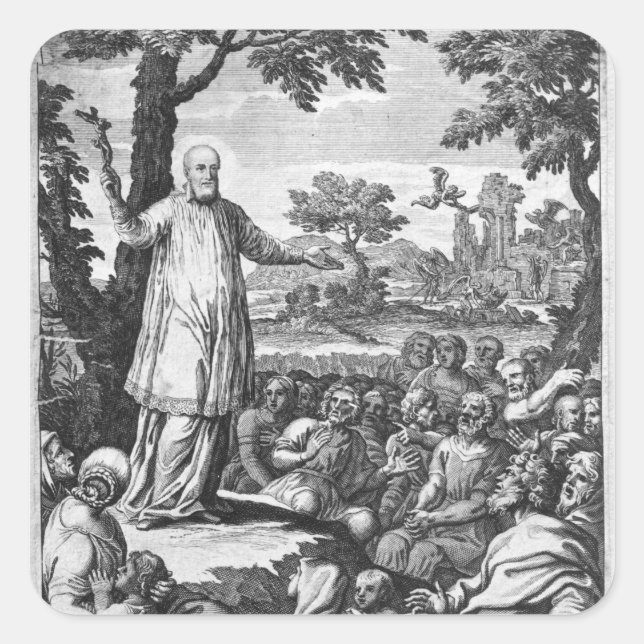 St. Francis of Sales  preaching to the Square Sticker (Front)