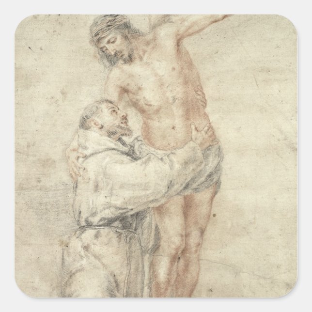 St. Francis Rejecting the World and Embracing Square Sticker (Front)