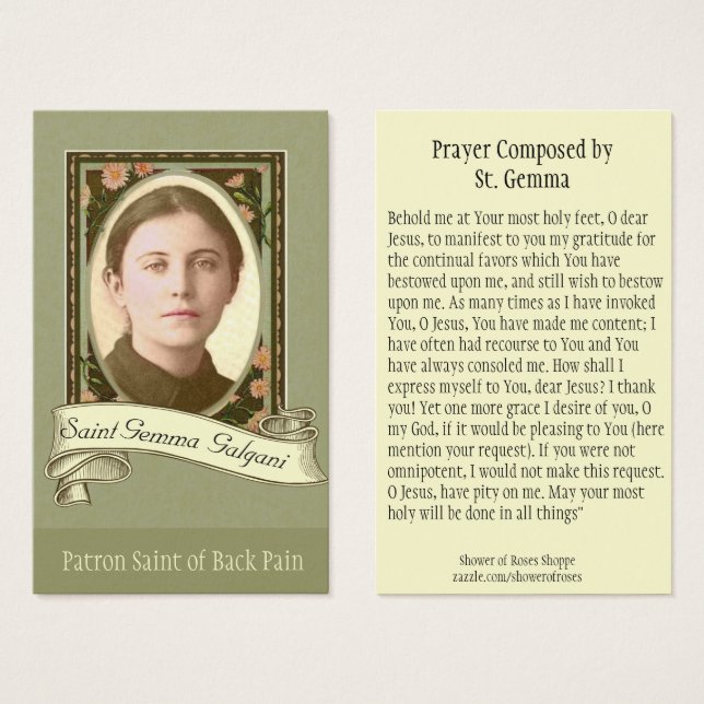 St. Gemma Galgani Saint of Back Pain Holy Card (Front & Back)