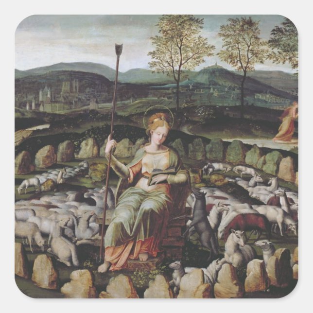 St. Genevieve Guarding her Flock Square Sticker (Front)