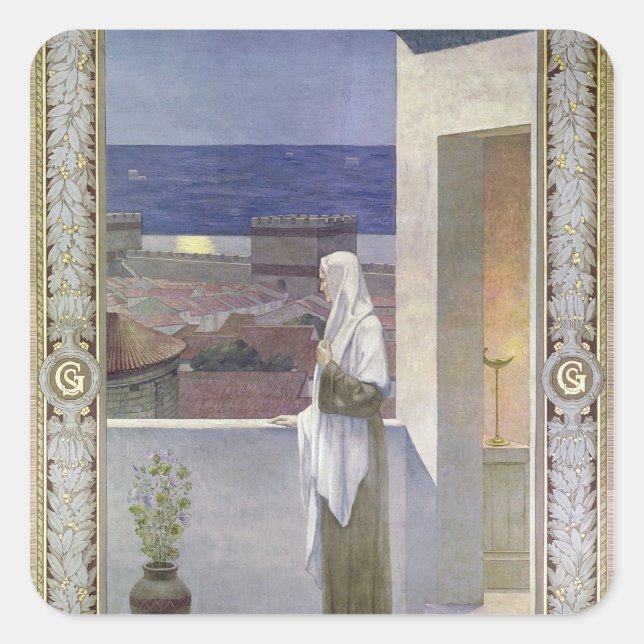 St. Genevieve Watches Over the Sleeping City Square Sticker (Front)