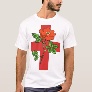 St George Cross Stylized and Red Rose T-Shirt