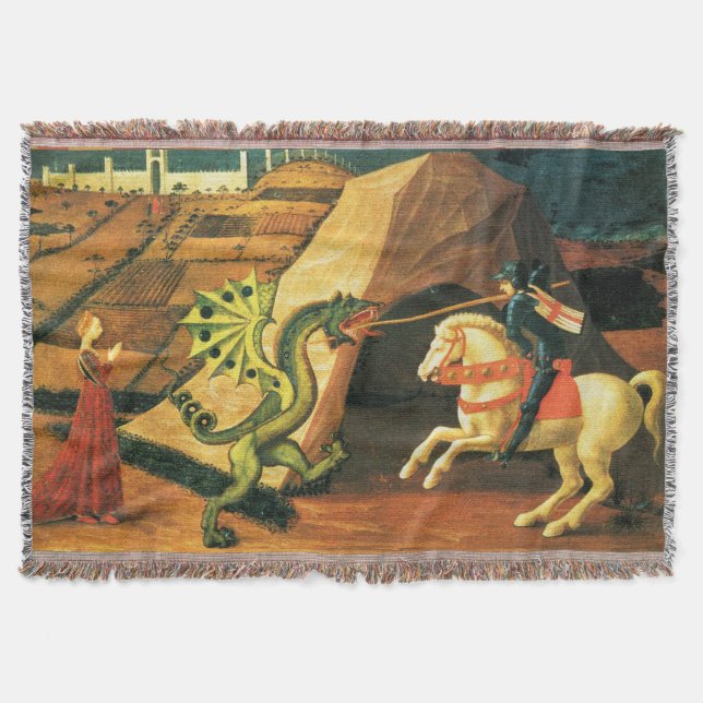 ST. GEORGE, DRAGON AND PRINCESS by Paolo Uccello Throw Blanket (Front)
