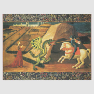 ST. GEORGE, DRAGON AND PRINCESS Gold Yellow Green Tissue Paper