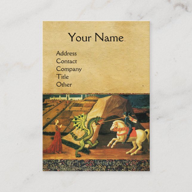 ST. GEORGE ,DRAGON,PRINCESS Green Brown Parchment Business Card (Front)