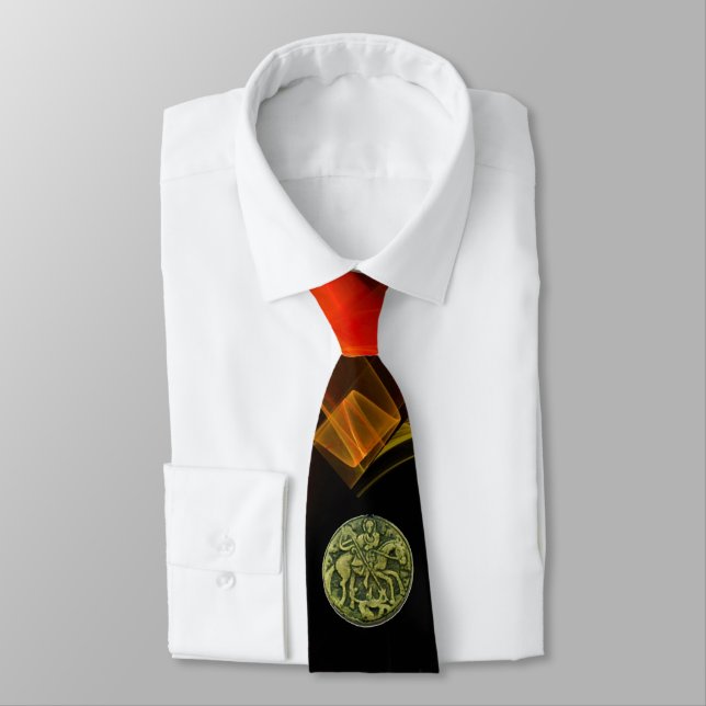 ST.GEORGE,DRAGON Red Orange Yellow Fractal Swirls Tie (Tied)