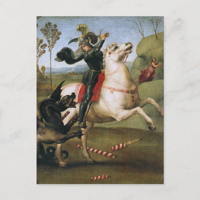 St. George Fighting Dragon Raphael Fine Art Postcard (Front)